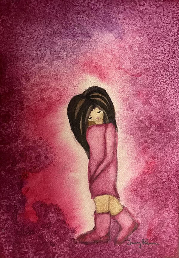 Flicka purpur Akvarell 12,5x18 cm
